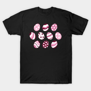 Egg Pattern | Pink | Stripes Clouds Flowers Dots | Black T-Shirt